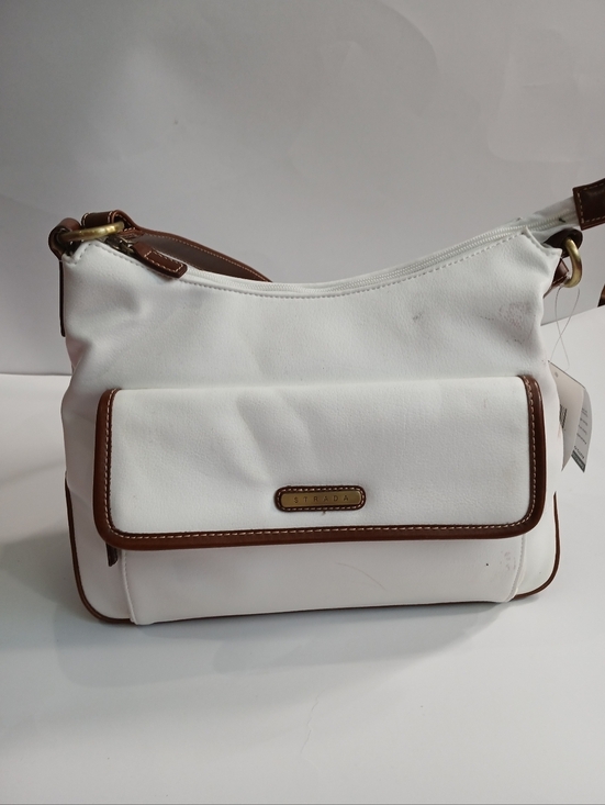 Strada Handbags - White Shoulder Bag | Strada Handbag | Small Purse | Brown Trim | Classic Style